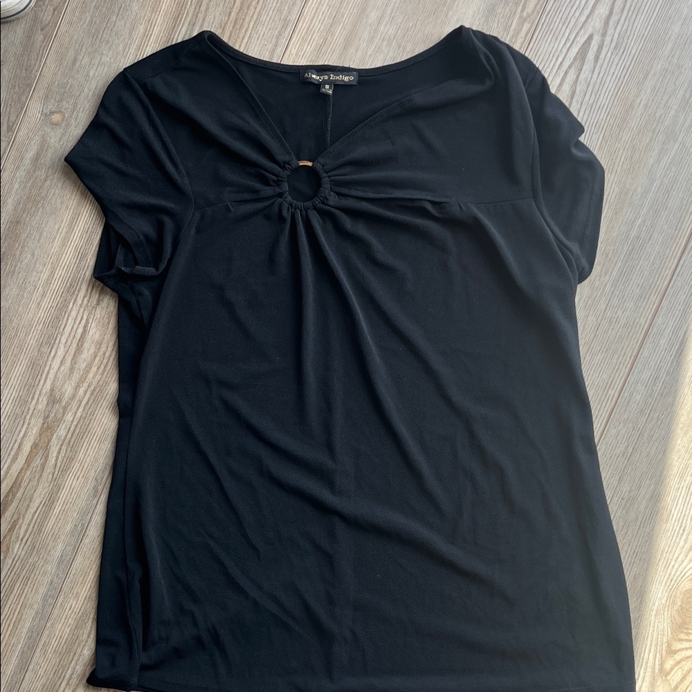 Chic Black Short Sleeve Top with Ring Detail